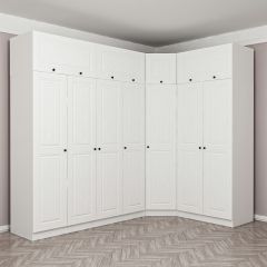 Minar Kale190 7 Kapaklı 2Ç Köşe Dolap + Yüklük Beyaz Mebran