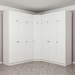 Minar Kale190 7 Kapaklı 4Ç Köşe Dolap + Yüklük Beyaz Mebran