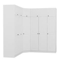 Minar Kale190 7 Kapaklı 4Ç Köşe Dolap + Yüklük Beyaz Mebran