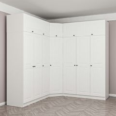 Minar Kale190 7 Kapaklı 4Ç Köşe Dolap + Yüklük Beyaz Mebran