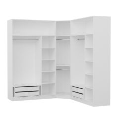 Minar Kale190 7 Kapaklı 4Ç Köşe Dolap + Yüklük Beyaz Mebran