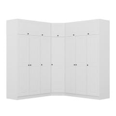 Minar Kale190 7 Kapaklı 4Ç Köşe Dolap + Yüklük Beyaz Mebran