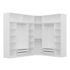 Minar Kale190 8 Kapaklı 4Ç Köşe Dolap + Yüklük Beyaz Mebran