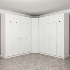 Minar Kale190 9 Kapaklı 4Ç Köşe Dolap + Yüklük Beyaz Mebran