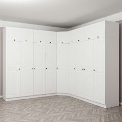 Minar Kale190 9 Kapaklı 4Ç Köşe Dolap + Yüklük Beyaz Mebran