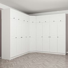 Minar Kale190 9 Kapaklı 4Ç Köşe Dolap + Yüklük Beyaz Mebran