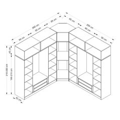 Minar Kale190 9 Kapaklı 4Ç Köşe Dolap + Yüklük Beyaz Mebran