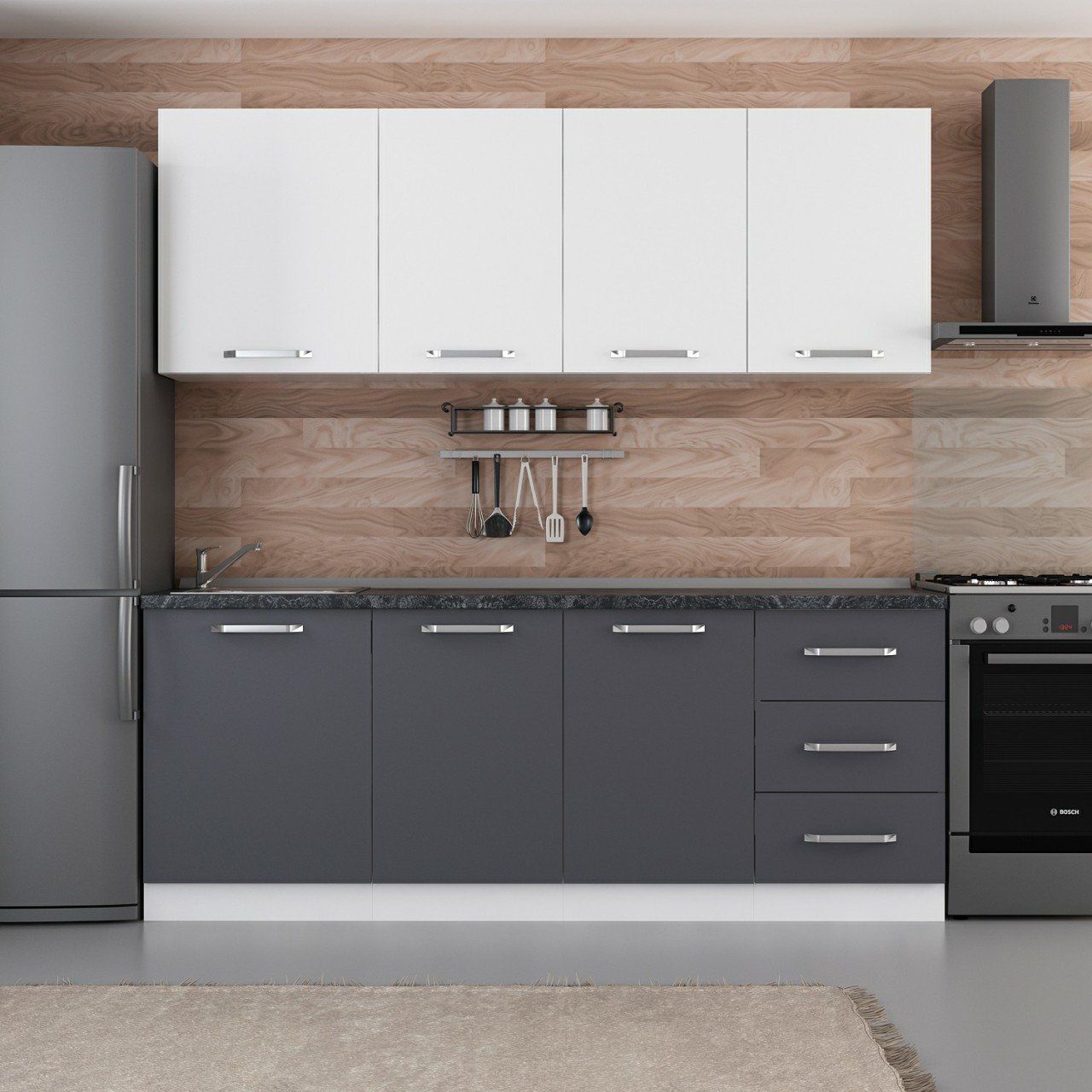 Minar 210 Cm Mutfak Dolabı Beyaz Antrasit 210-A1