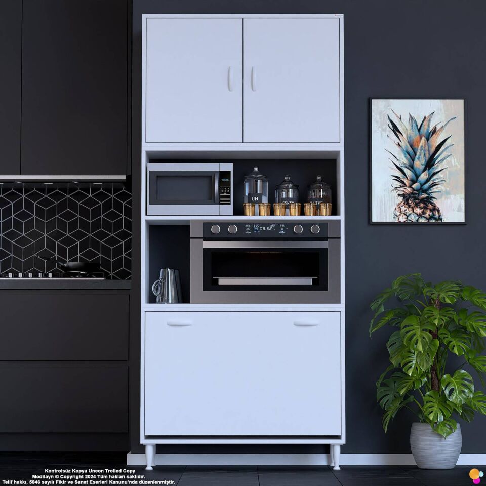 Asel 90 cm Fırın Uyumlu 3 Göz Sepetli Çok Amaçlı Banyo Kirli Çamaşır Oyuncak Dolabı Beyaz 90x213x32