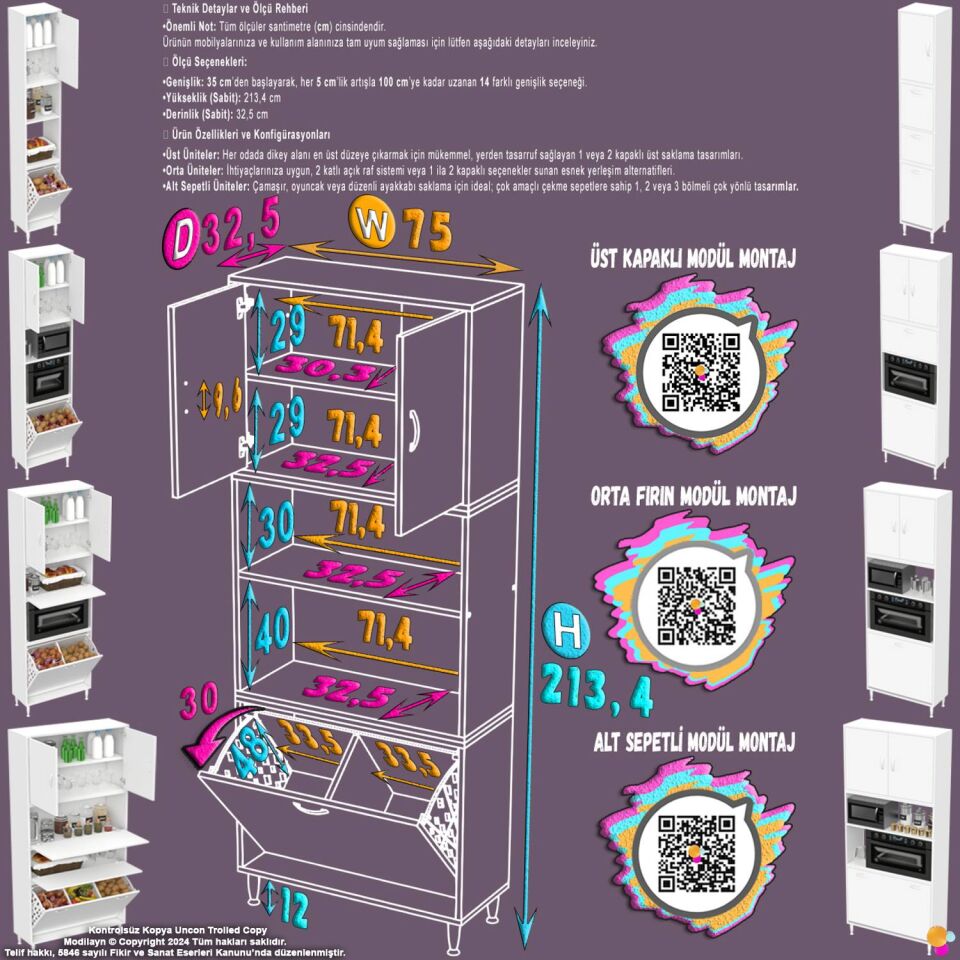 Mona 75 cm Tam Kapaklı 2 Göz Sepetli Çok Amaçlı Mutfak Banyo Kirli Çamaşır Dolabı Oyuncak Dolabı