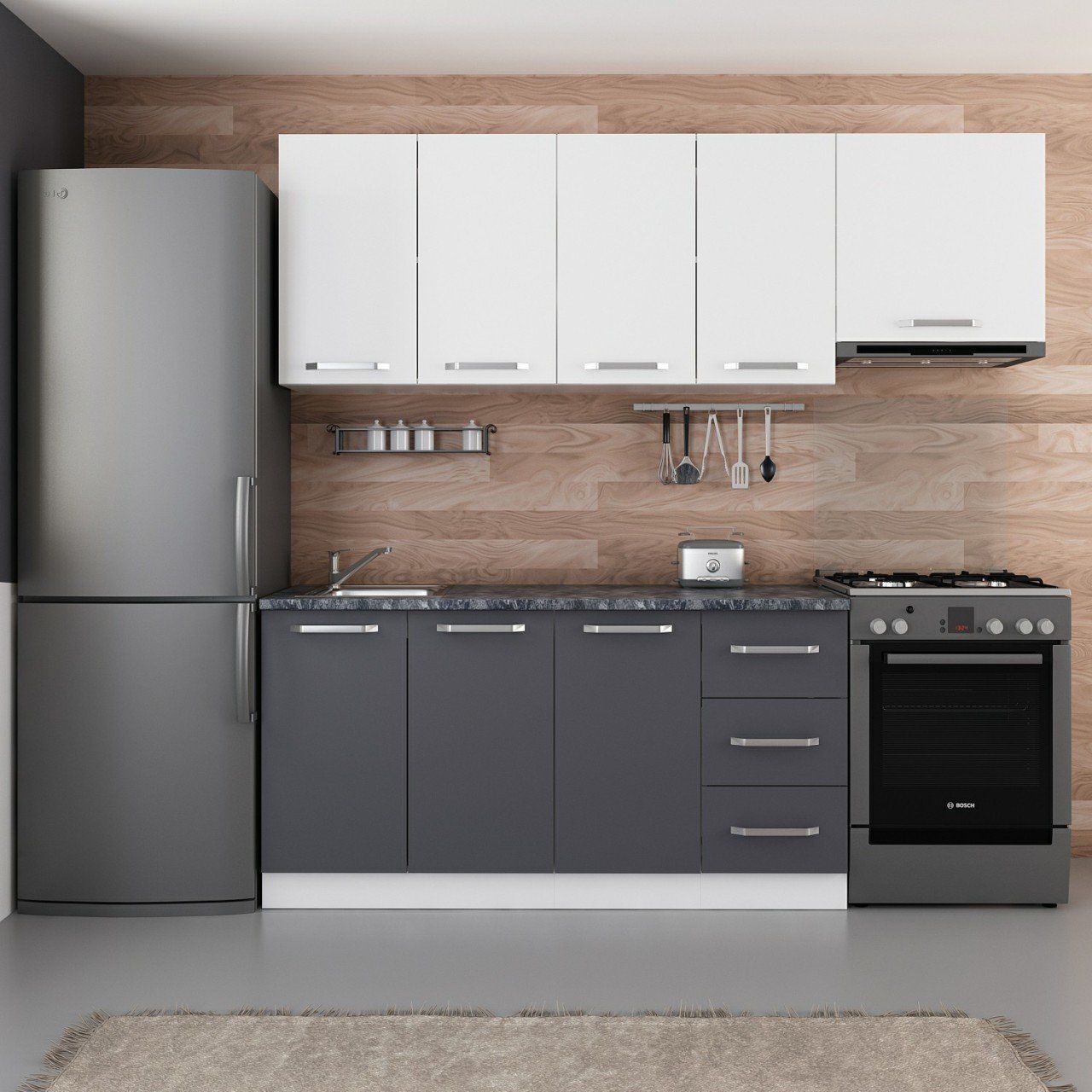 Minar 220 Cm Mutfak Dolabı Beyaz Antrasit 220-A5