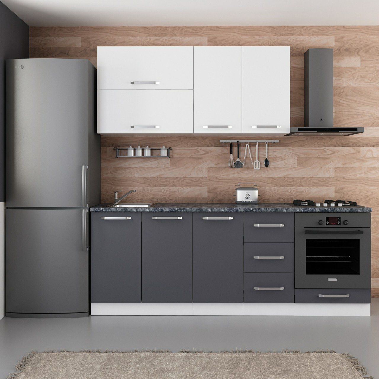 Minar 220 Cm Mutfak Dolabı Beyaz Antrasit 220-A7