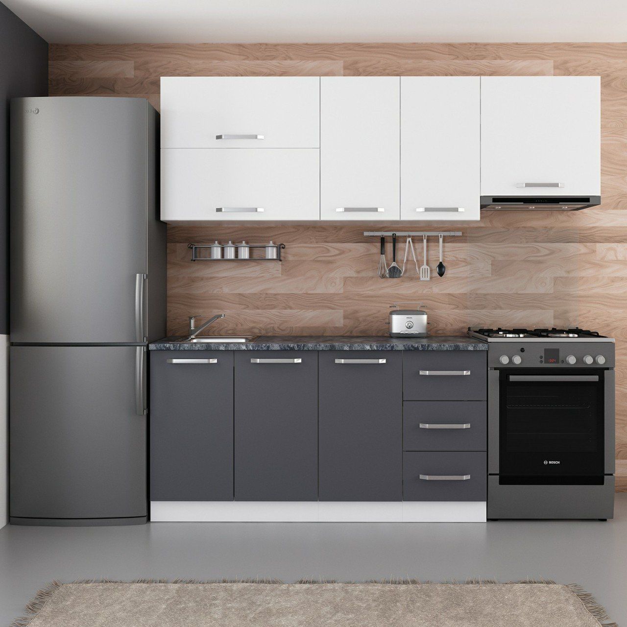 Minar 220 Cm Mutfak Dolabı Beyaz Antrasit 220-A8