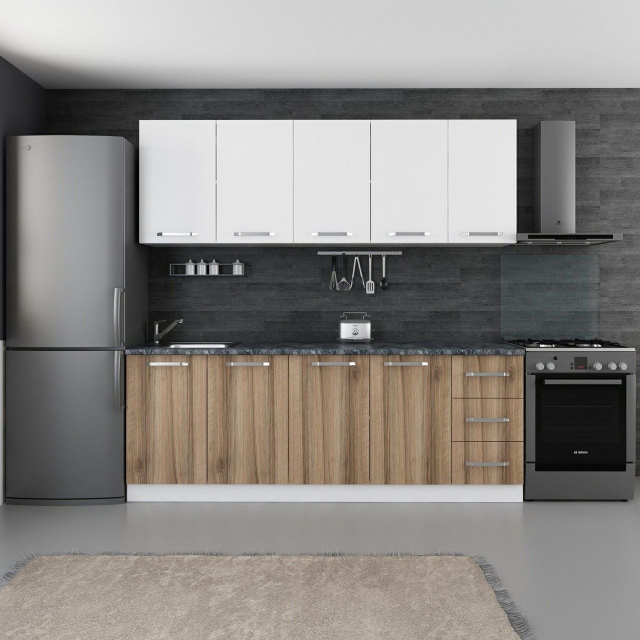 Minar 220 Cm Mutfak Dolabı Beyaz Dore 220-D3