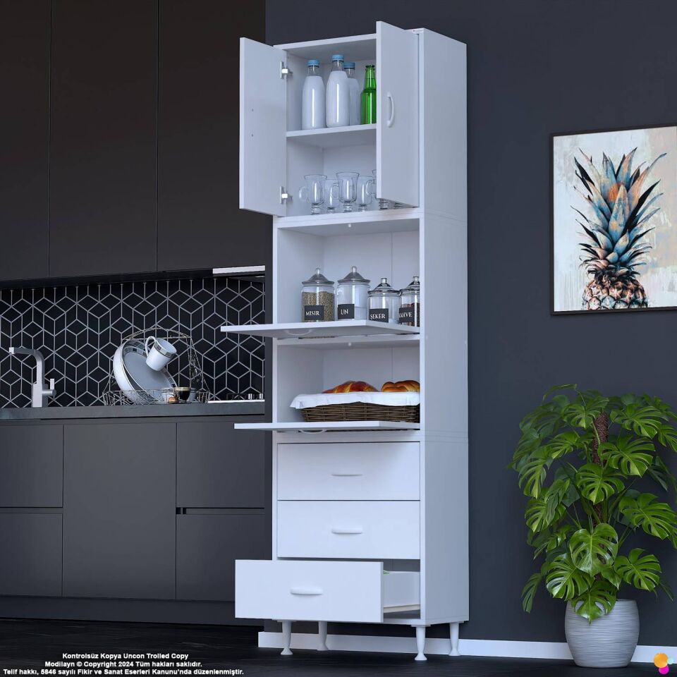 Ekin 55 cm Bakliyat Dolabı Kahve Köşesi 3 Çekmeceli Çok Amaçlı Mutfak Kiler Banyo Dolabı
