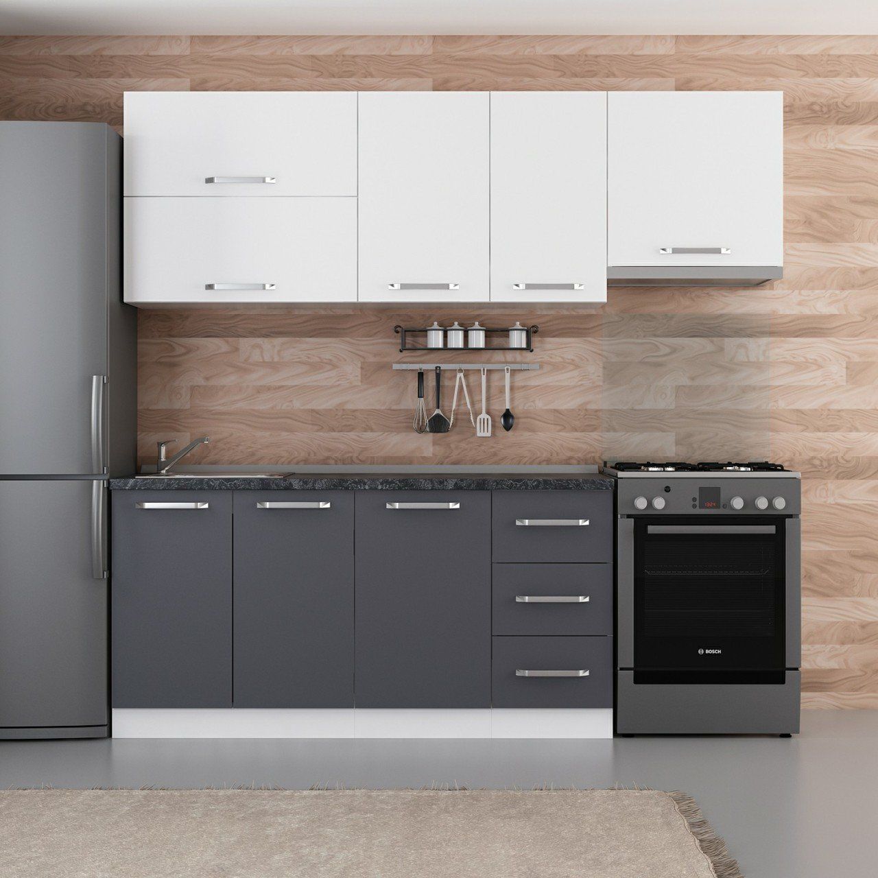 Minar 225 Cm Mutfak Dolabı Beyaz Antrasit 225-A4