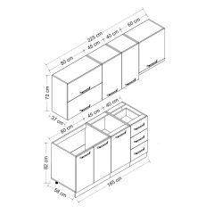 Minar 225 Cm Mutfak Dolabı Beyaz Antrasit 225-A4