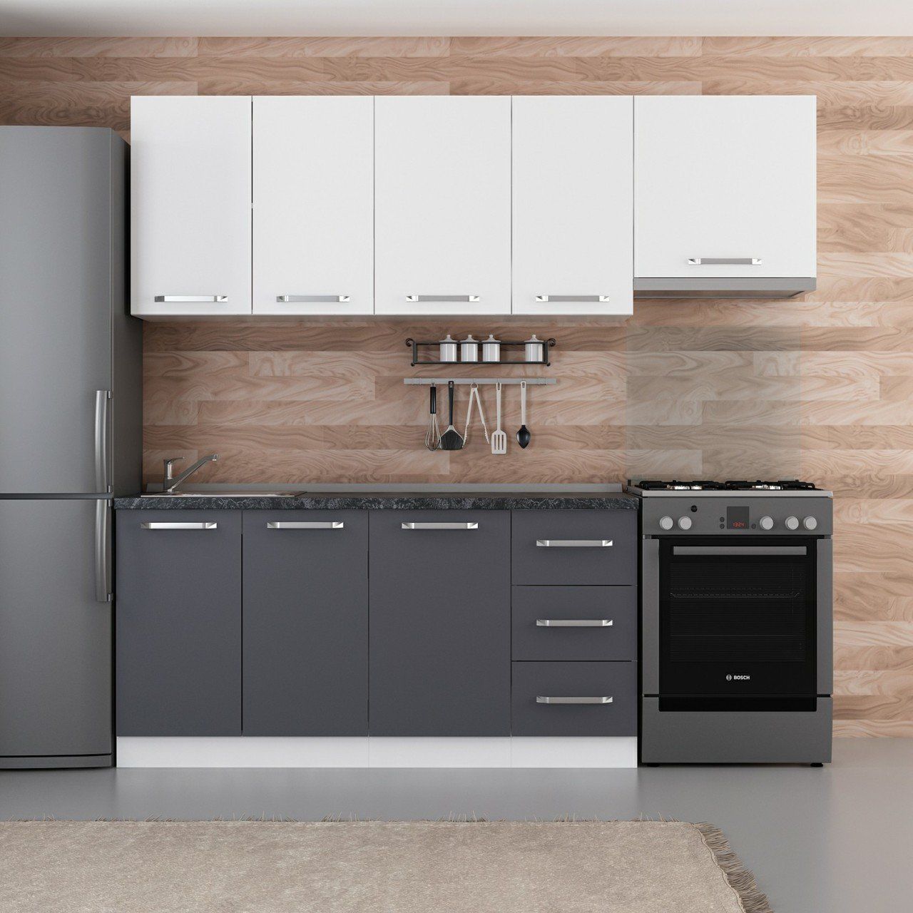 Minar 225 Cm Mutfak Dolabı Beyaz Antrasit 225-A7