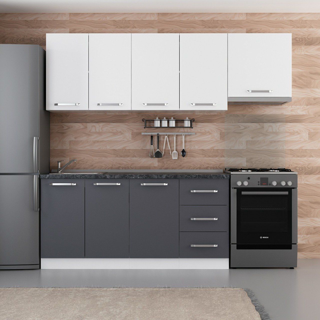 Minar 230 Cm Mutfak Dolabı Beyaz Antrasit 230-A7