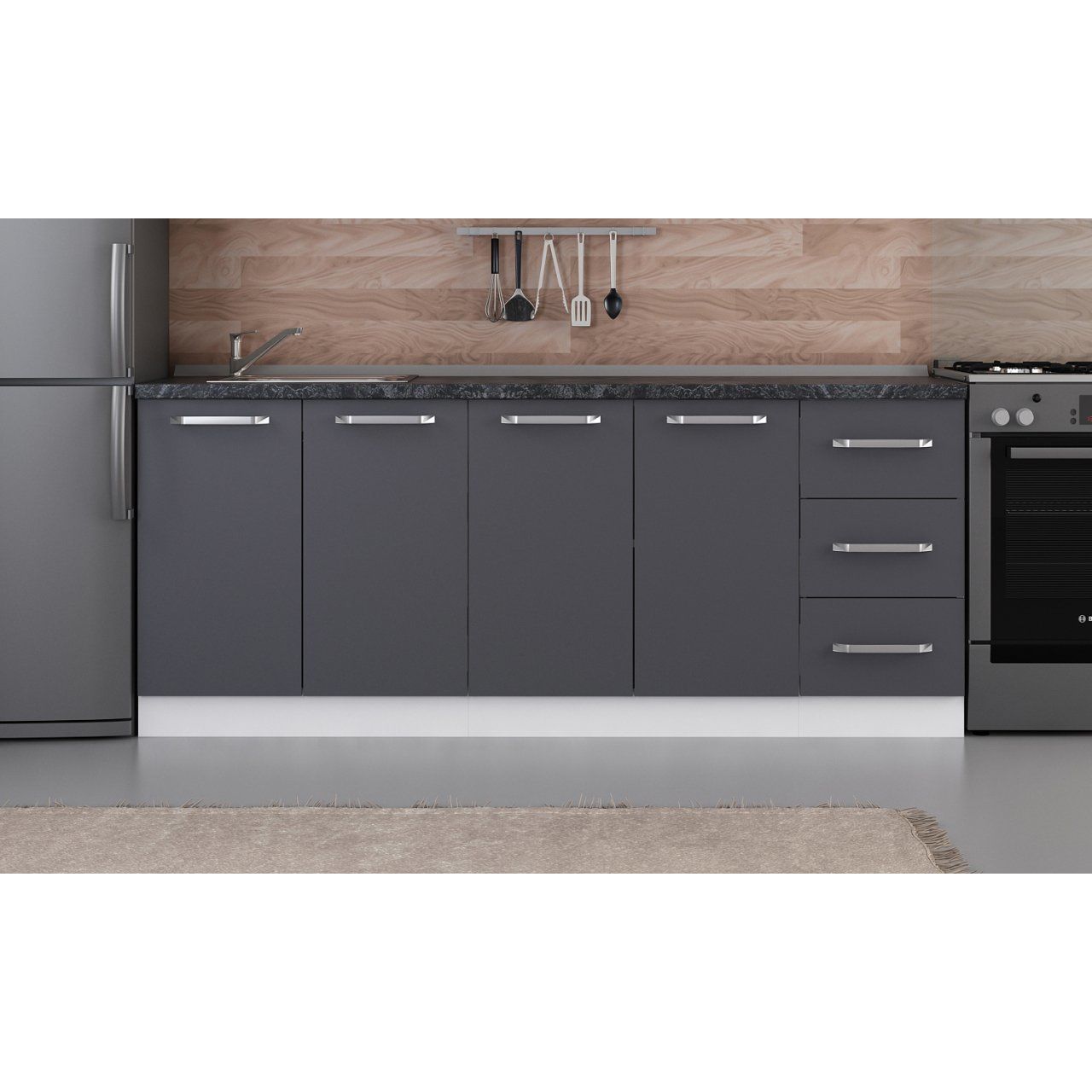 Minar 200 Cm Mutfak Dolabı Beyaz Antrasit 200-A1-Alt Modül