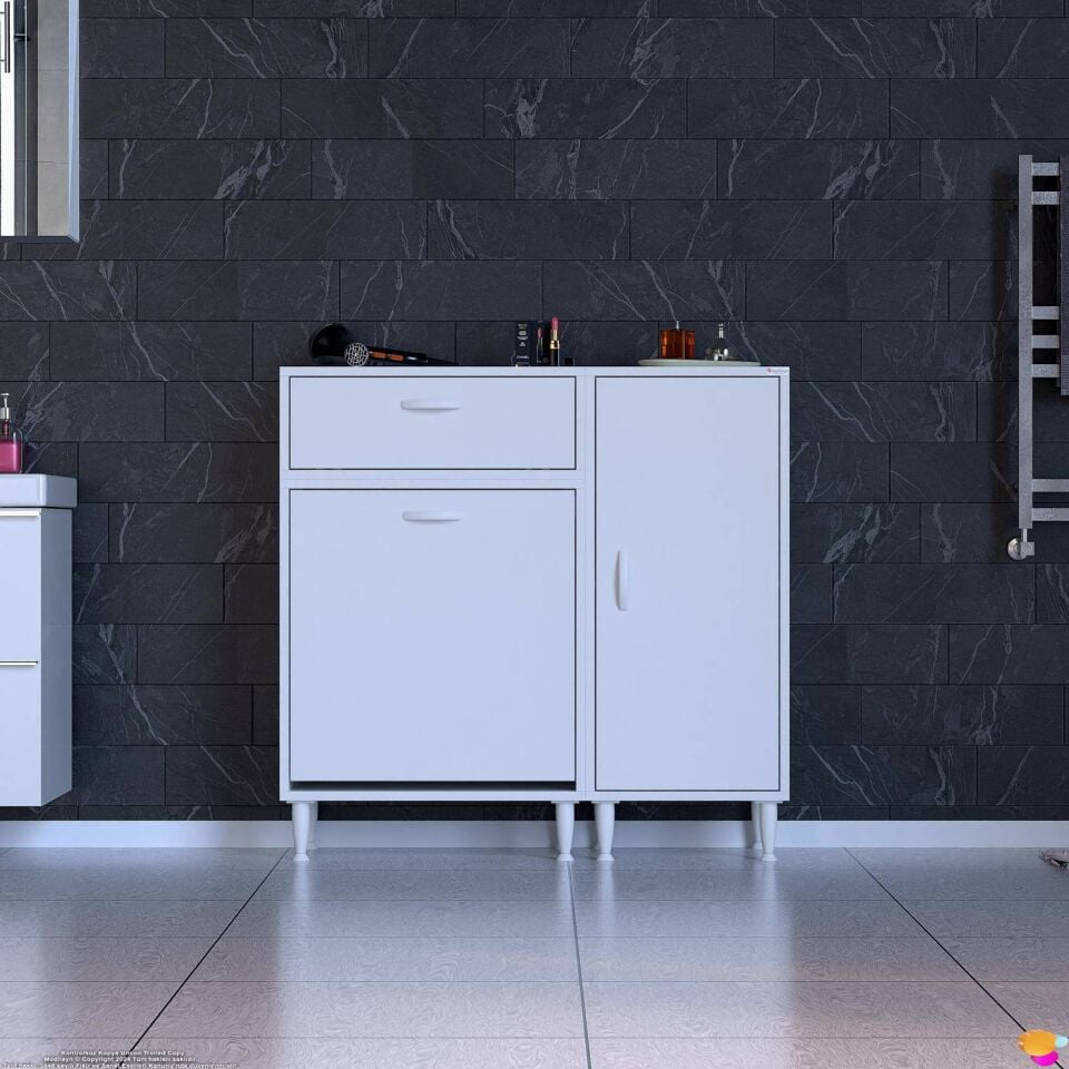Riva 95 cm Çok Amaçlı Sepetli Banyo Dolabı ve Mutfak/Kiler Dolabı Beyaz ((60+35)x97x32 cm)