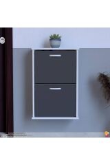 Holen Antrasit Renk Ayakkabılık 2 Düşer Kapak 52 cm Genişlik Kapı Önü Asma Ayakkabılık 52x74x26 cm