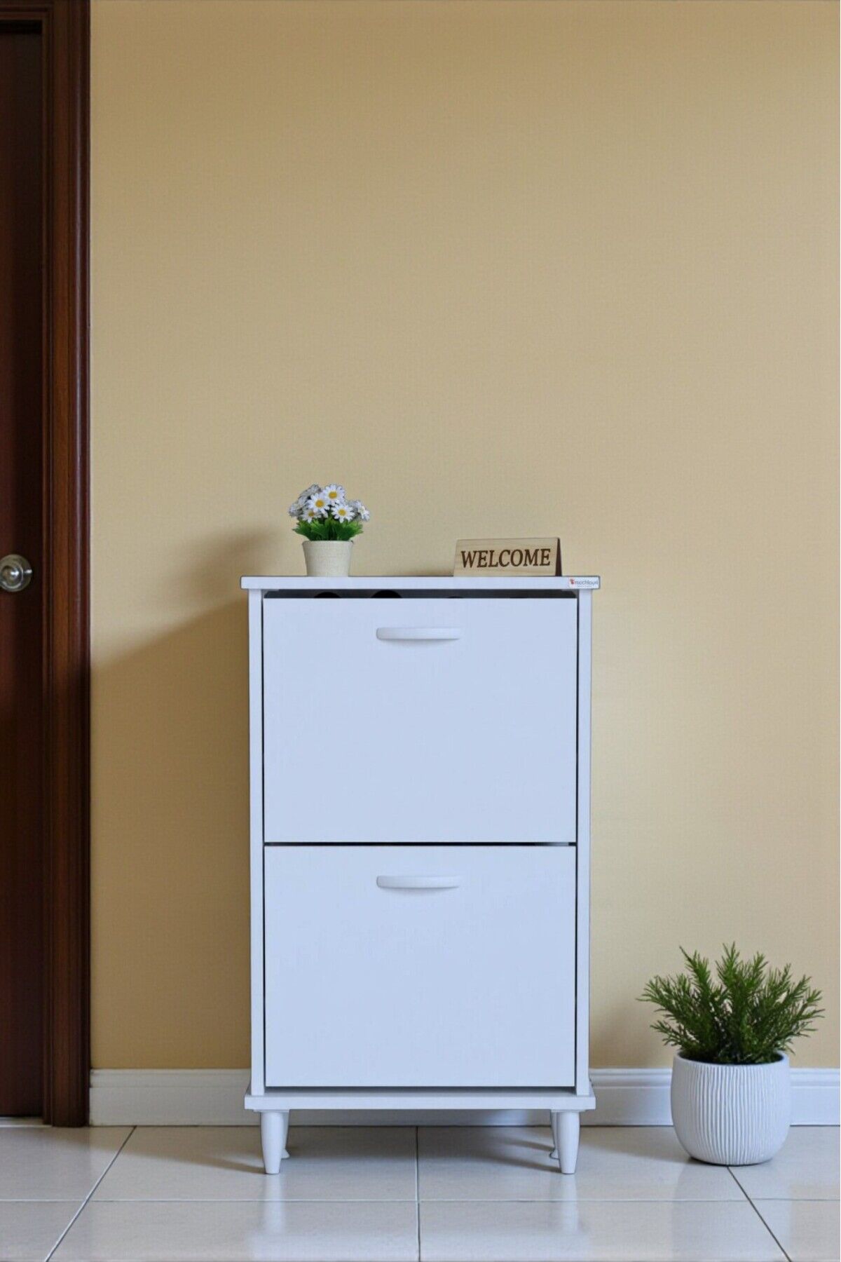 Kalvo 52 cm Genişlikte Beyaz Renk Ayakkabılık 52x86x26 cm Ayaklı Ayakkabılık