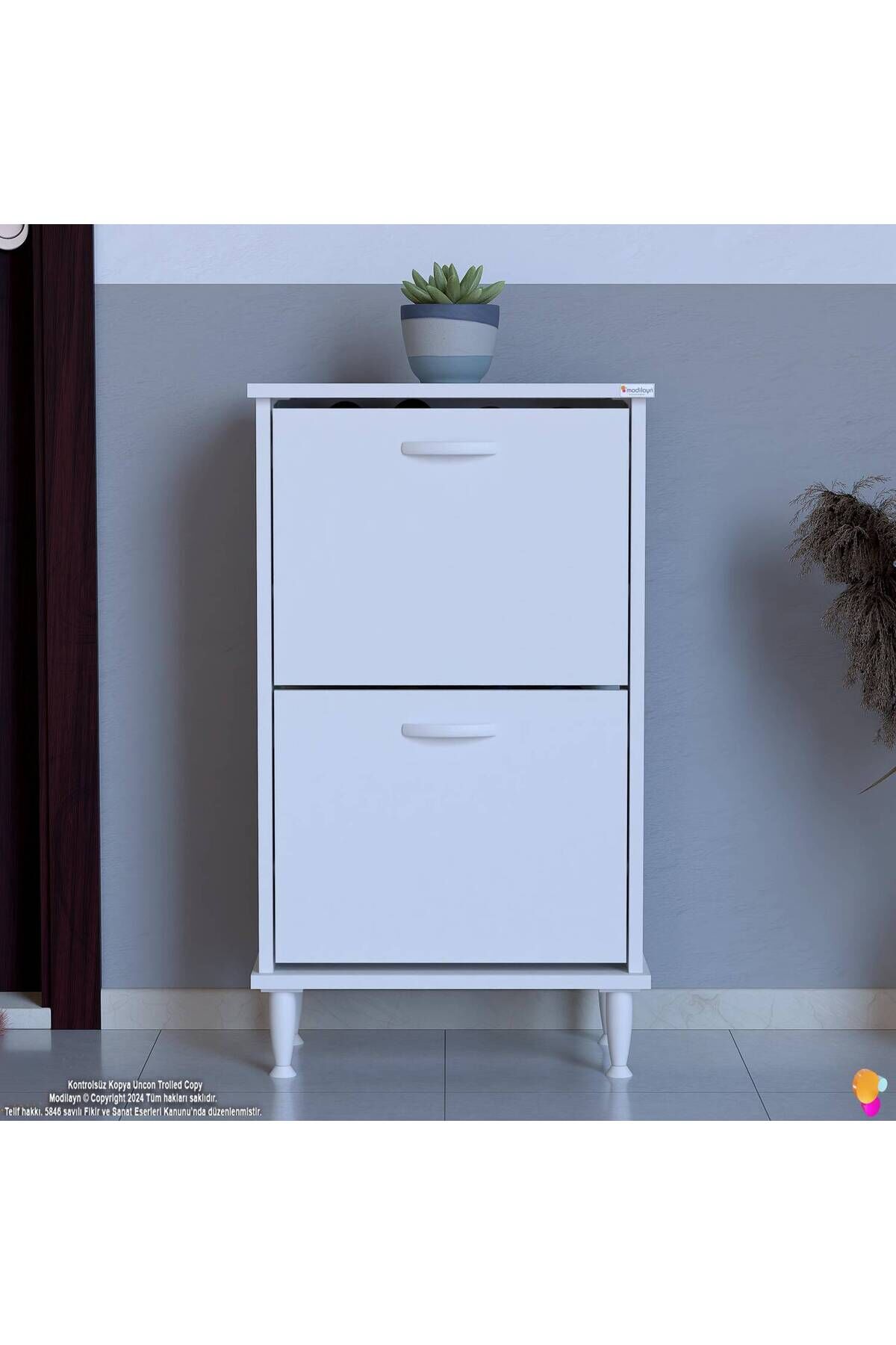 Kalvo 52 cm Genişlikte Beyaz Renk Ayakkabılık 52x86x26 cm Ayaklı Ayakkabılık