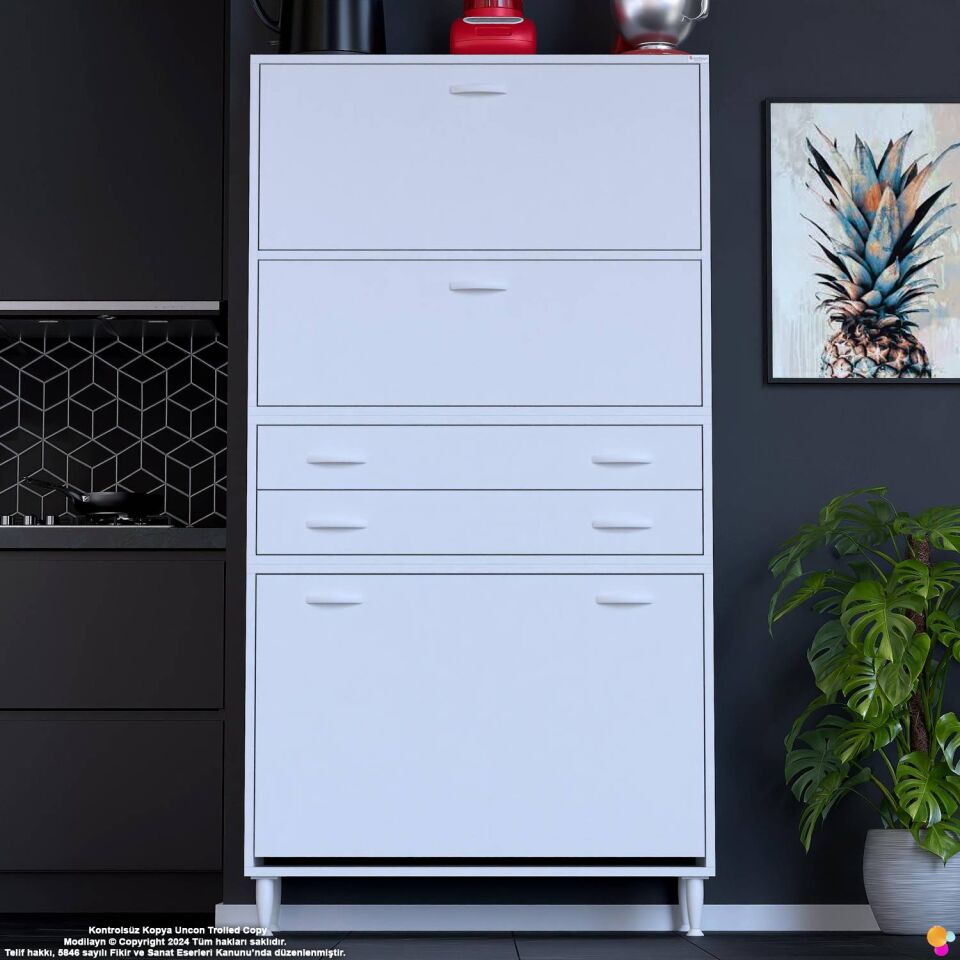 Irmak 100 cm Çift Kapak 2 Çekmeceli 3 Göz Sepetli Çok Amaçlı Mutfak Kiler Banyo Dolabı 100x181x32 cm