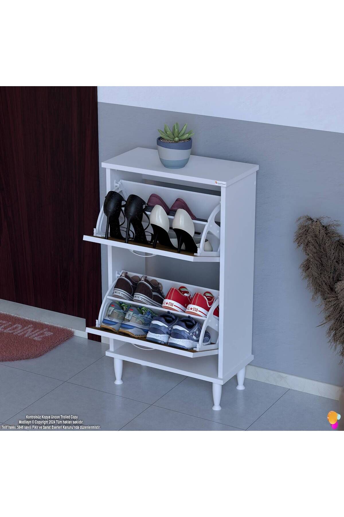 Kalvo 52 cm Genişlikte Ceviz Renk Ayakkabılık 52x86x26 cm Ayaklı Ayakkabılık