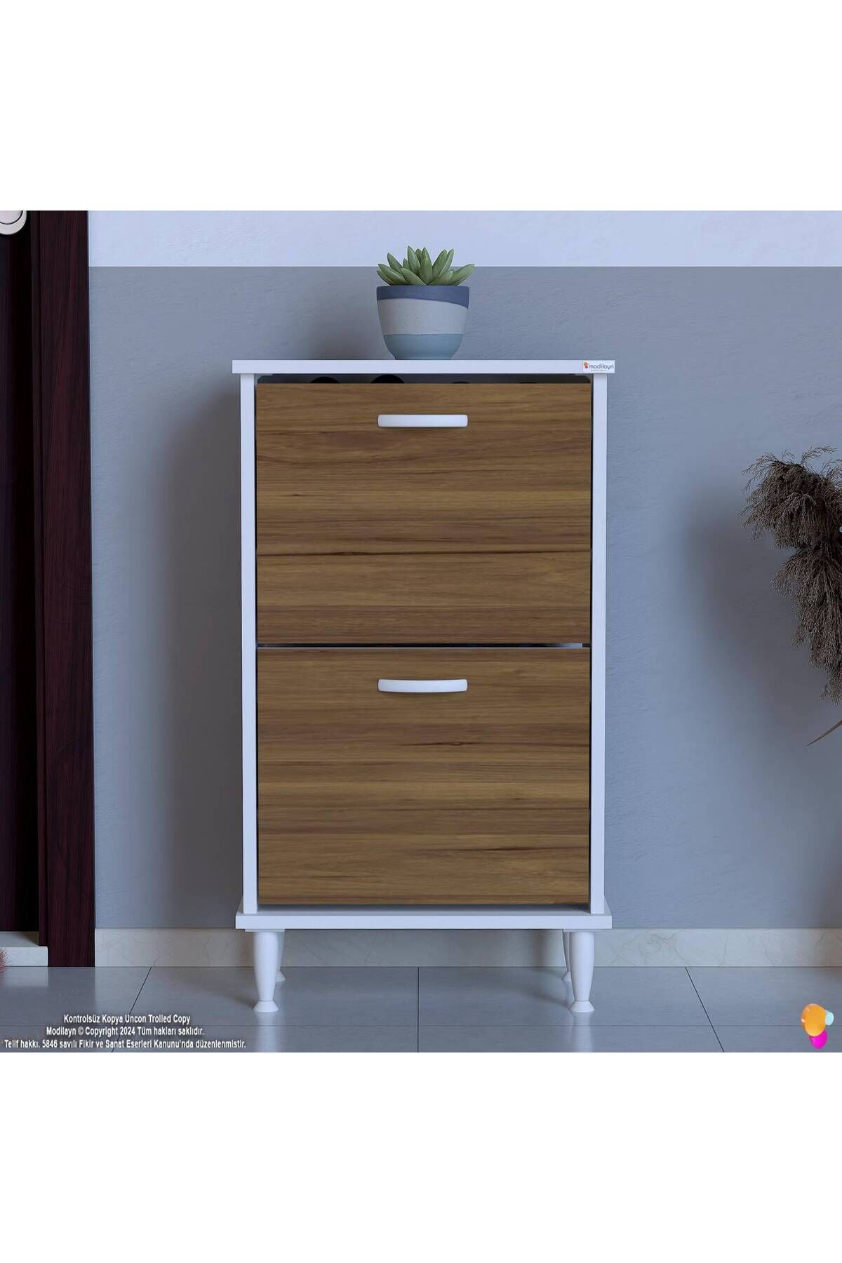 Kalvo 52 cm Genişlikte Ceviz Renk Ayakkabılık 52x86x26 cm Ayaklı Ayakkabılık