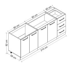 Minar 210 Cm Mutfak Dolabı Beyaz 210-B2-Alt Modül