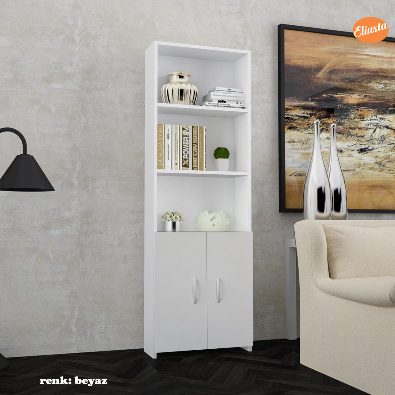MODİLAYN ARD-208 2 KAPAKLI 5 RAFLI ARKALIKLI KİTAPLIK
