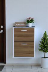 Holen Ceviz Renk Ayakkabılık 2 Düşer Kapak 52 cm Genişlik Kapı Önü Asma Ayakkabılık 52x74x26 cm