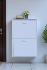 Holen Beyaz Renk Ayakkabılık 2 Düşer Kapak 52 cm Genişlik Kapı Önü Asma Ayakkabılık 52x74x26 cm
