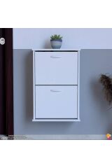Holen Beyaz Renk Ayakkabılık 2 Düşer Kapak 52 cm Genişlik Kapı Önü Asma Ayakkabılık 52x74x26 cm