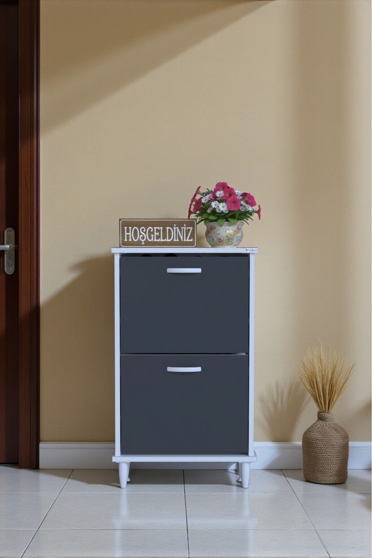 Kalvo 52 cm Genişlikte Antrasit Renk Ayakkabılık 52x86x26 cm Ayaklı Ayakkabılık