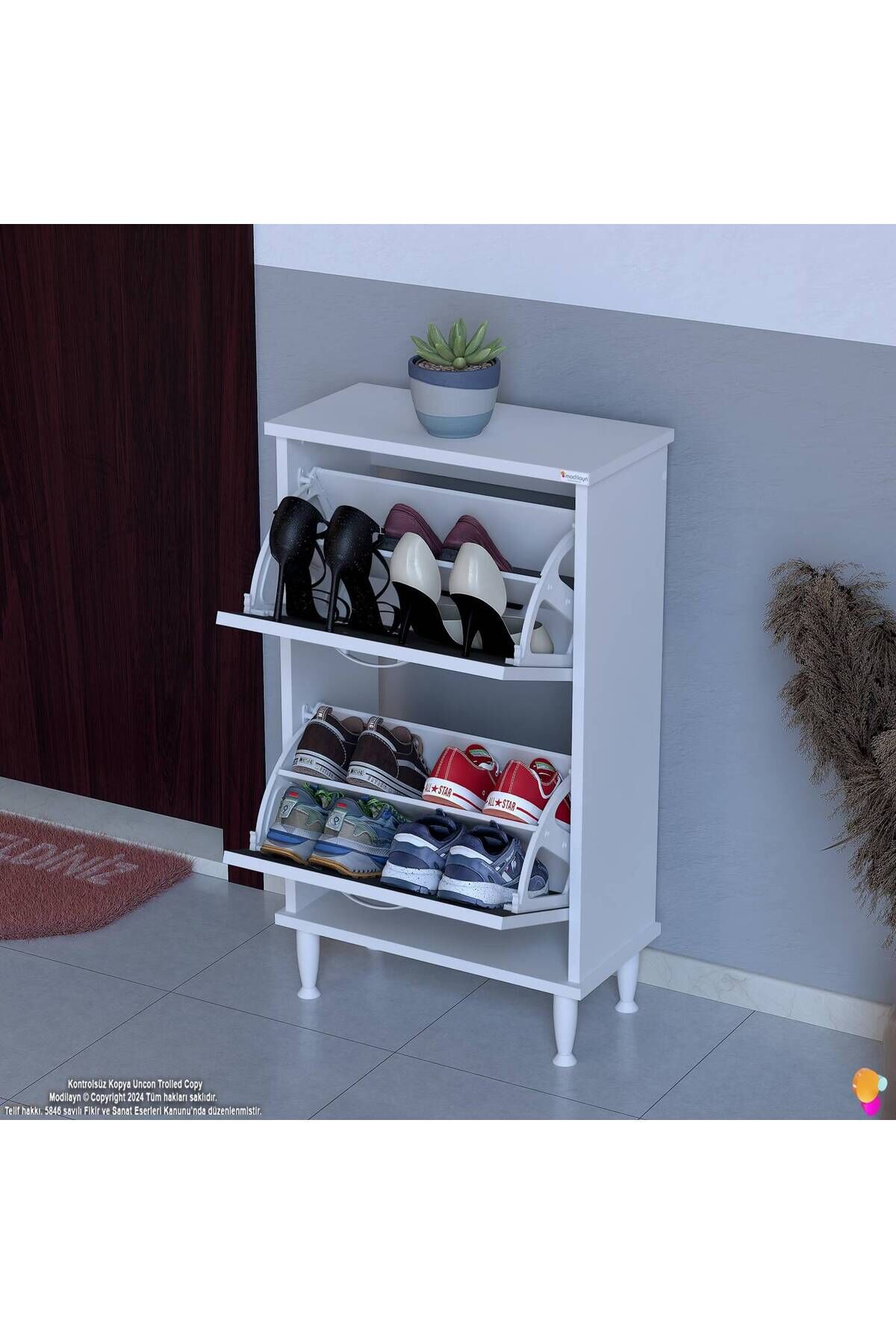 Kalvo 52 cm Genişlikte Antrasit Renk Ayakkabılık 52x86x26 cm Ayaklı Ayakkabılık