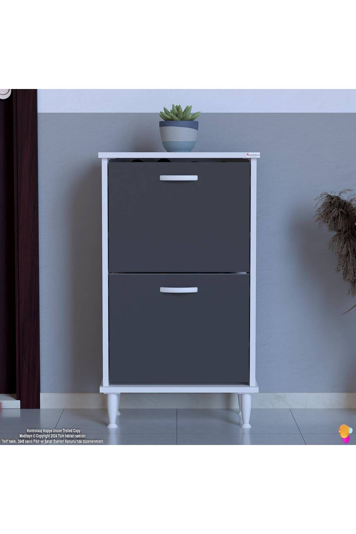 Kalvo 52 cm Genişlikte Antrasit Renk Ayakkabılık 52x86x26 cm Ayaklı Ayakkabılık