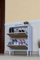 Antrex 72 cm Meşe 2 Düşer Kapaklı Ayakkabılık 72x90x26 cm Ayaklı 4 Bölmeli Ayakkabılık