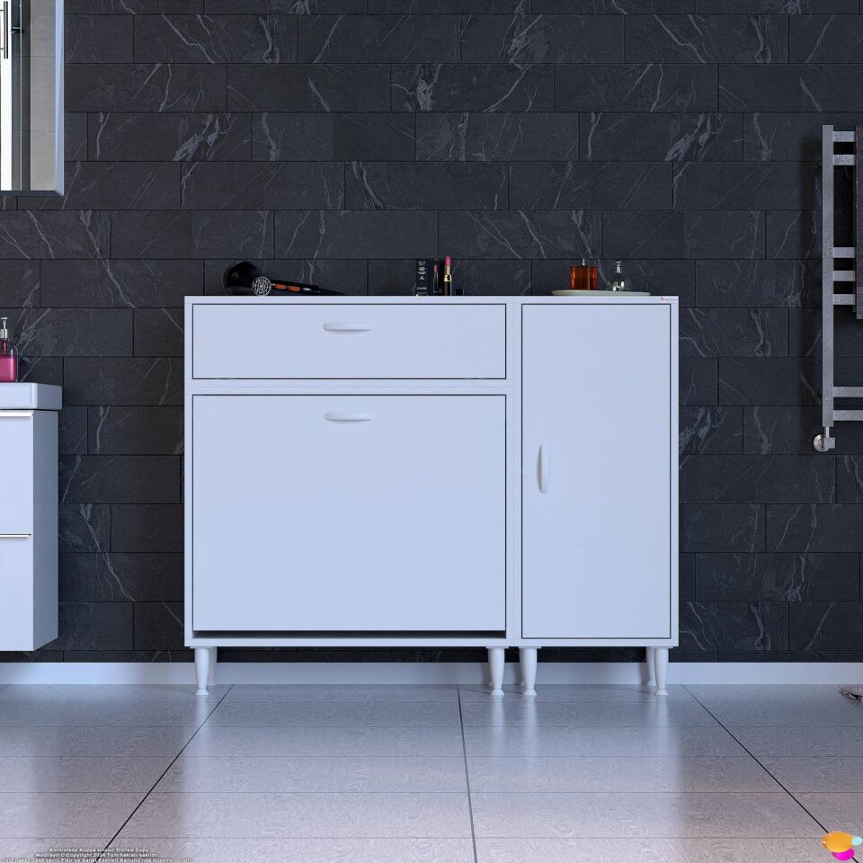 Sena 135 cm Geniş Kullanım Alanlı Çift Sepetli Banyo ve Kiler Dolabı Beyaz ((85+50)x97x32 cm)