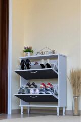 Antrex 72 cm Antrasit 2 Düşer Kapaklı Ayakkabılık 72x90x26 cm Ayaklı 4 Bölmeli Ayakkabılık