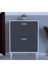 Antrex 72 cm Antrasit 2 Düşer Kapaklı Ayakkabılık 72x90x26 cm Ayaklı 4 Bölmeli Ayakkabılık