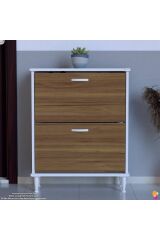 Antrex 72 cm Ceviz 2 Düşer Kapaklı Ayakkabılık 72x90x26 cm Ayaklı 4 Bölmeli Ayakkabılık