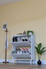Antrex 72 cm Beyaz 2 Düşer Kapaklı Ayakkabılık 72x90x26 cm Ayaklı 4 Bölmeli Ayakkabılık