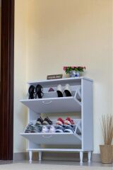 Antrex 72 cm Beyaz 2 Düşer Kapaklı Ayakkabılık 72x90x26 cm Ayaklı 4 Bölmeli Ayakkabılık