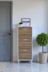 Nefes Ayaklı 52 cm Ayakkabılık Kapı Önü/Antre 3 Düşer Kapaklı Meşe 52x127x26 cm Ayakkabılık