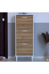 Nefes Ayaklı 52 cm Ayakkabılık Kapı Önü/Antre 3 Düşer Kapaklı Meşe 52x127x26 cm Ayakkabılık