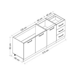 Minar 215 Cm Mutfak Dolabı Beyaz 215-B2-Alt Modül