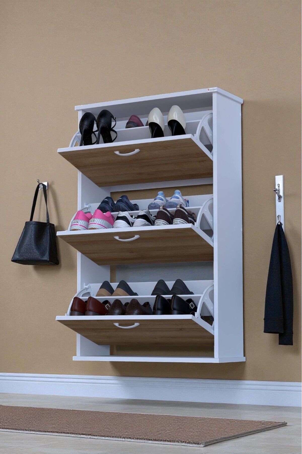 Farel 72 cm Genişlik 3 Kapaklı Ayakkabılık 72x114x26 cm Meşe Renk Kapı Önü/Antre Ayakkabılık